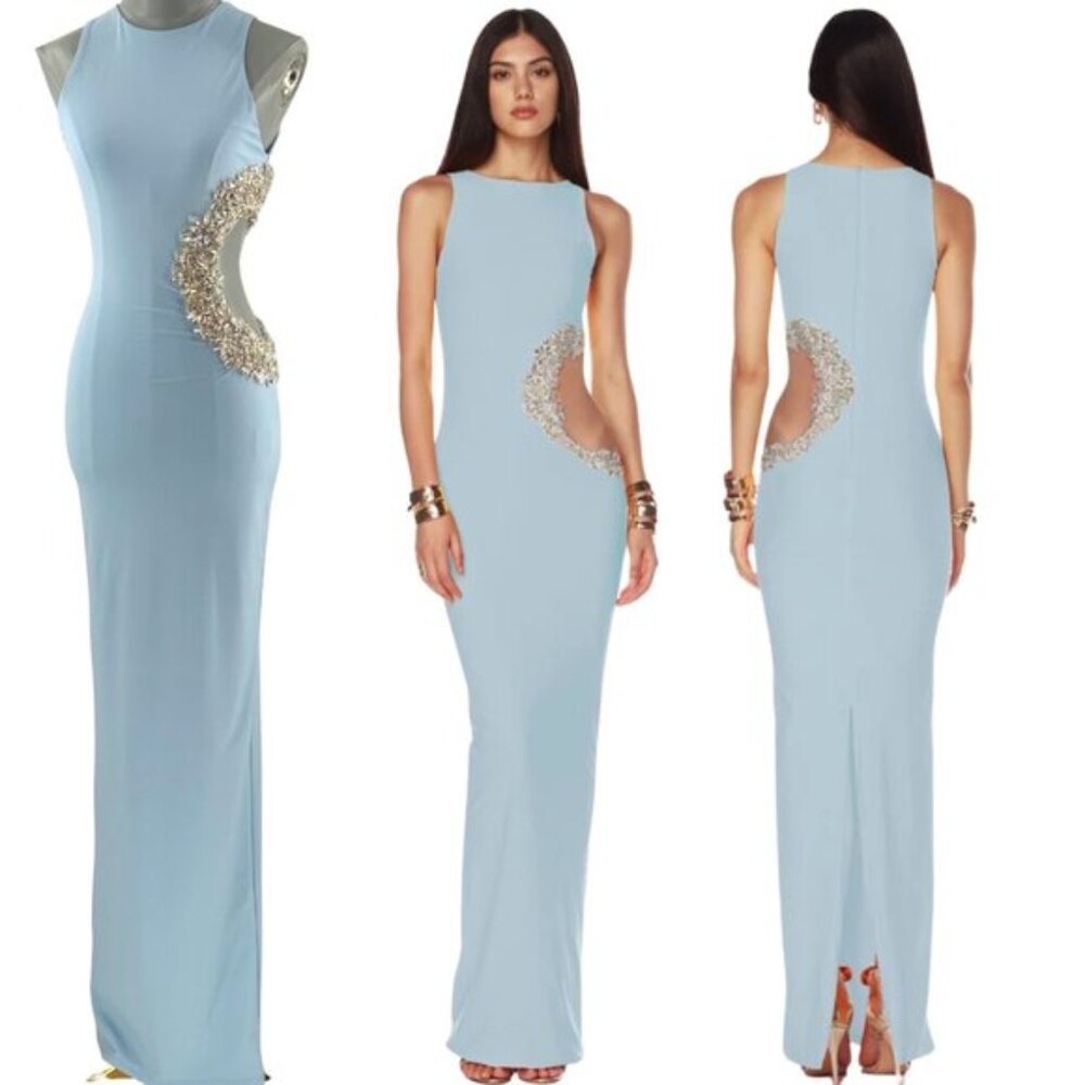 🆕 BRONX & BANCO 🧿 NWOT Camila Rhinestone Cutout Maxi, Powder Blue, Sz XS US 2